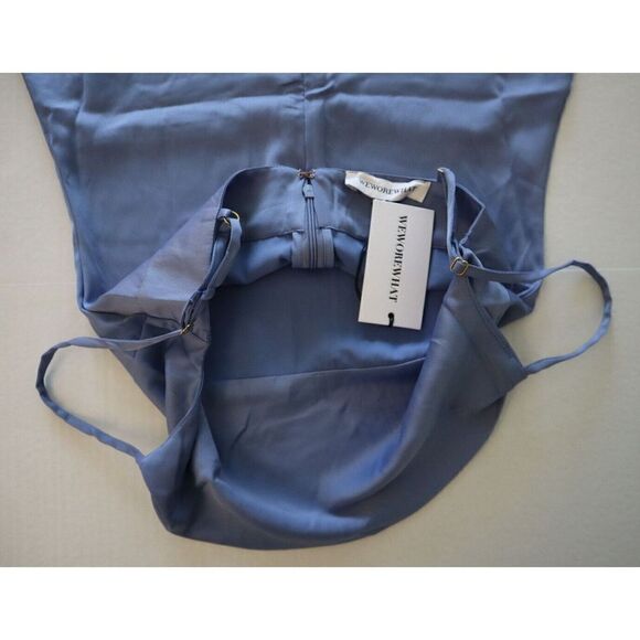 WeWoreWhat WWD18-1 Women's Sz 0 Slate Blue Cowl Midi Satin Charmeuse Dress - Picture 11 of 14